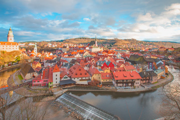 Traditional architecture of old bohemian town Czech Krumlov Cesky Krumlov in Czech Republic
