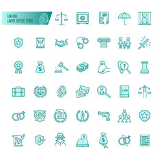 Law and lawyer services vector icons set for web design, mobile app, graphic design