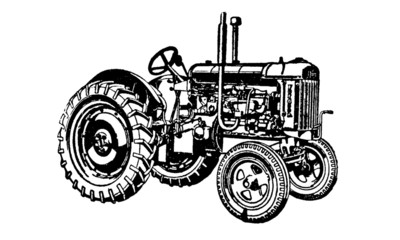 Vintage Retro Tractor Farming Machinery Illustration