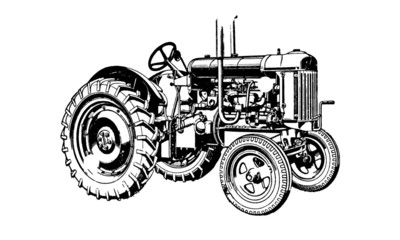 Vintage Retro Tractor Farming Machinery Illustration