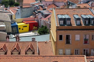 Fototapeta na wymiar Colorful Structure among Roofs in Lisbona, Portugal