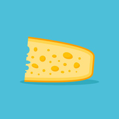 Piece of cheese isolated on blue background. Flat style icon. Vector illustration.