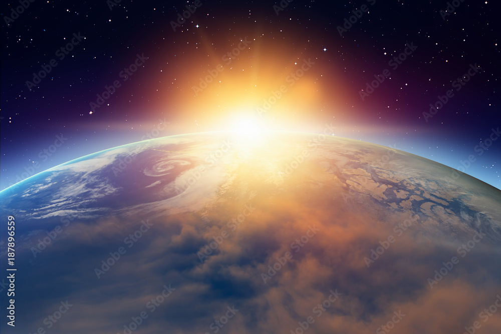 Poster planet earth with a spectacular sunset. .