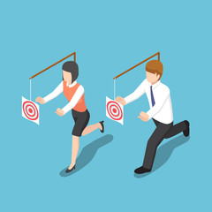Isometric business people try to catch target. © Jiwingka