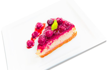Piece of sour cherry cake on a plate