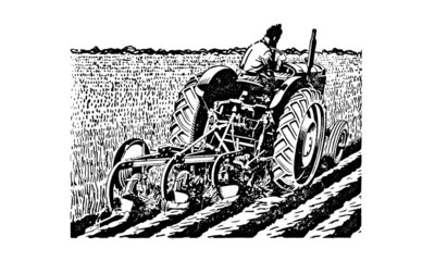 Diesel Tractor Illustration on White Background