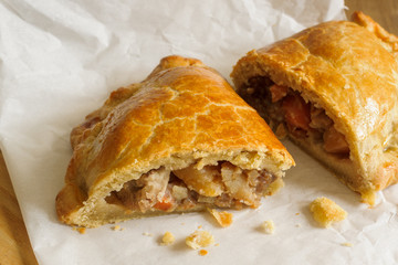 Welsh Oggie a delicacy from Wales of lamb leeks and vegetables baked in pastry similar to a Cornish...