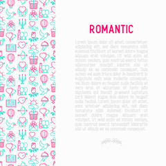 Romantic concept with thin line icons, related to dating, honeymoon, Valentine's day. Modern vector illustration, web page template.