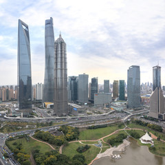 Naklejka na ściany i meble Aerial View of modern urban skyline and cityscape in Shanghai 