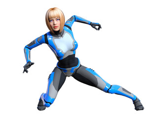 3D Rendering Female Robot on White