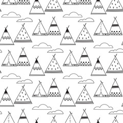 Indian teepee seamless vector pattern. - 187899347