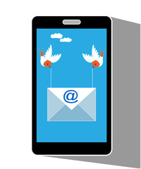 Mobile phone display showing bird carrying an email message electronic letter