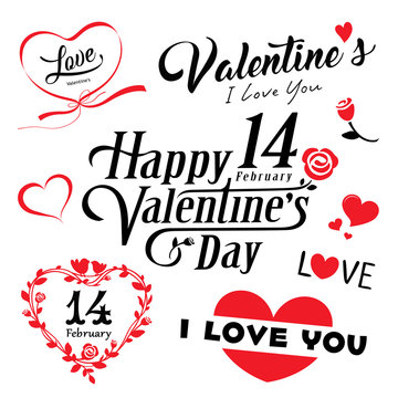 happy valentines day message and red heart collections, vector illustration