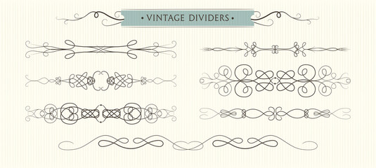 Vector hand drawn flourishes, dividers,  graphic High quality design elements set. Cute vintage borders. Wedding invitaion cards, page decoration. calligraphy swirls, swashes, ornate motifs & scrolls.