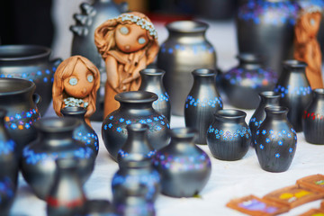 Handmade ceramic jugs sold on Easter fair in Vilnius