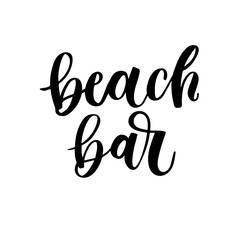 Naklejka premium Beach bar. Creative and unique lettering for the hot summer season. Vector illustration. For cards, posters, banners,