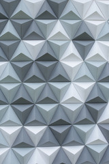 interior design, abstract, geometric concept. white, light grey and dark grey pyramids are connected with each other and they are composing decorative wall for background