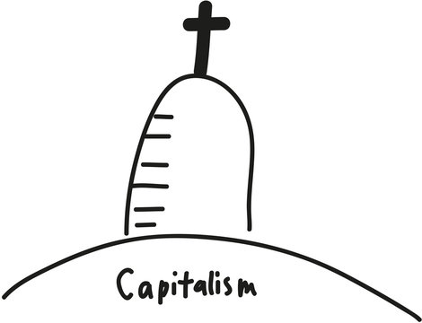 Der Kapitalismus am Ende? Grabstein mit Kreuz, eine Gesellschaftsordnung in der Kritik, Ausbeutung und Klassengesellschaft, Profitgier und Habsucht