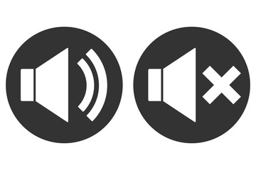 SOUND ON OFF sign. Loudspeaker icon in circle. Vector.
