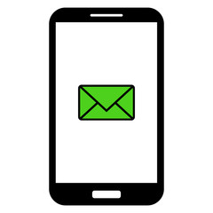 Smartphone with new message envelope symbol on screen. Vector icon.