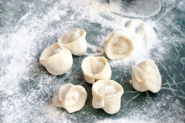The process of making delicious home-made dumplings with meat.