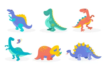 Behang Dinosaurussen Dinosaurussencollectie, schattige illustraties van prehistorische dieren