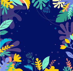 Fototapeta na wymiar Colorful, vibrant colors palm leaves background. Tropical illustration, Jungle foliage