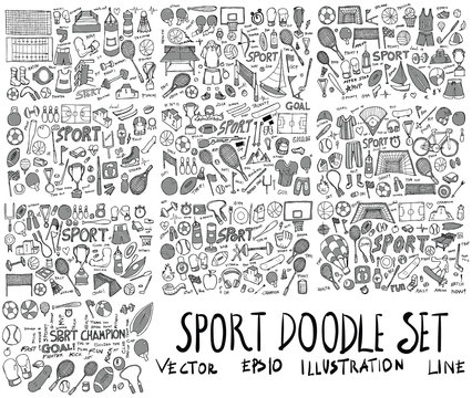 Set of Sport Hand drawn doodle Sketch line vector scribble eps10
