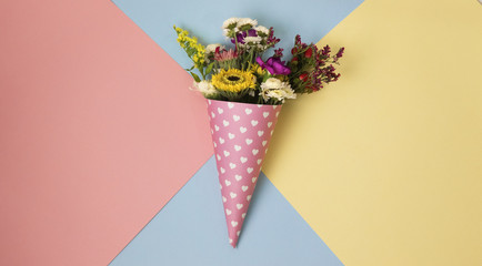 flowers in a horn for ice cream pop-art