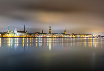 Naklejka premium Riga. View on Daugava and the city embankment.