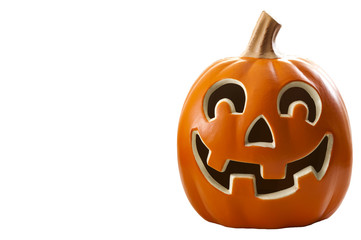 Halloween and autumn seasonal holidays concept with a jack o lantern isolated on a white background with a  clipping path included