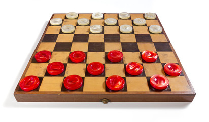 Checkerboard with Red and White Pieces
