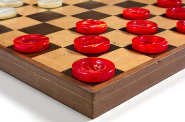 Red and White Pieces on a Checkerboard