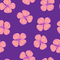 Seamless background image colorful botanic flower plant pink dogwood Cornus on lilac