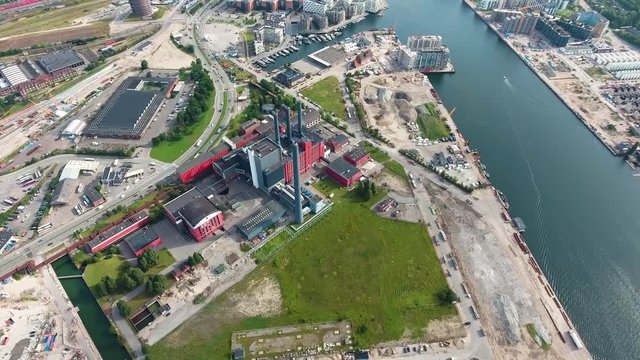 City aerial view over Copenhagen HC Oersted Power Station