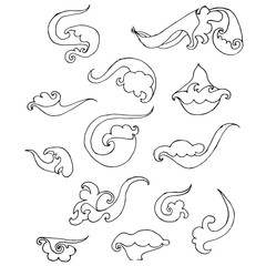 Outline hand drawn monochrome waves set stock vector illustration for design element