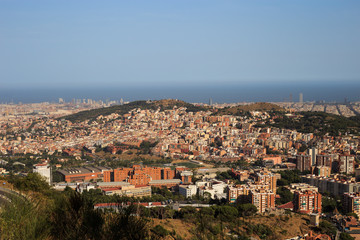 Fototapeta premium View on Barcelona city and mediterranean sea from Tibidabo hill