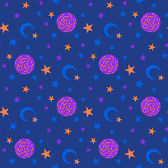 Seamless pattern with moon and star. Moon and star background.