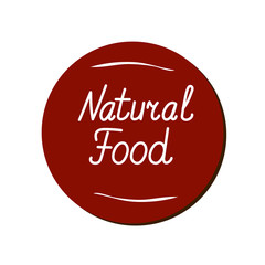 Red button with an inscription. Natural food