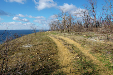 Fototapeta na wymiar road running along the slopes of the coastline