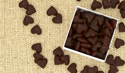 3D Rendering Of Opened Box Of Chocolate Hearts Top View