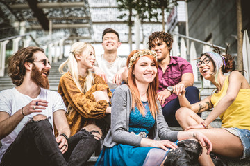 Friends meeting outdoors