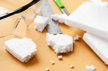 White polystyrene foam, material for packaging or craft applications
