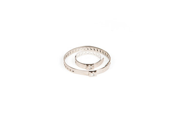 Metal clamp for replacement of anther of the CV joint on a white isolated background.