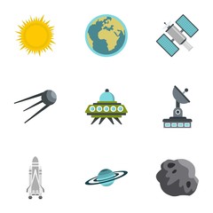 Outer space icons set, flat style