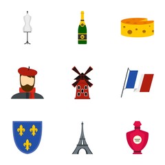 Paris icons set, flat style