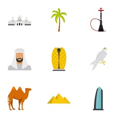 United Arab Emirates elements icons set flat style