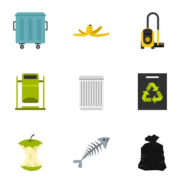 Garbage icons set, flat style
