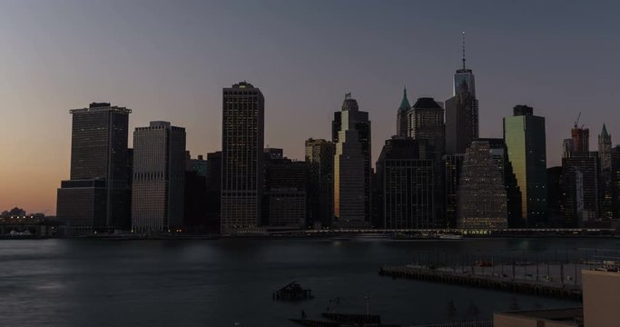 New York City,USA - November 2014: Timelapse of Manhattan skyline at sunset