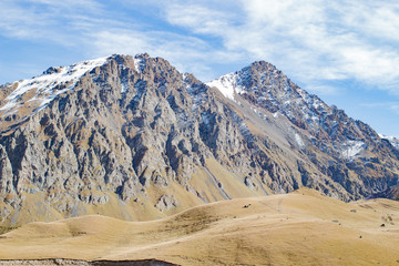 Landscape panorama caucasus mountain with autumn hills